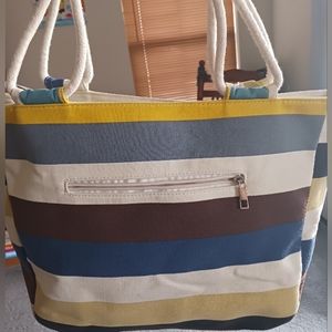Farmhouse is my style canvas multicolor Strips Tote, purse handbag tote, beach